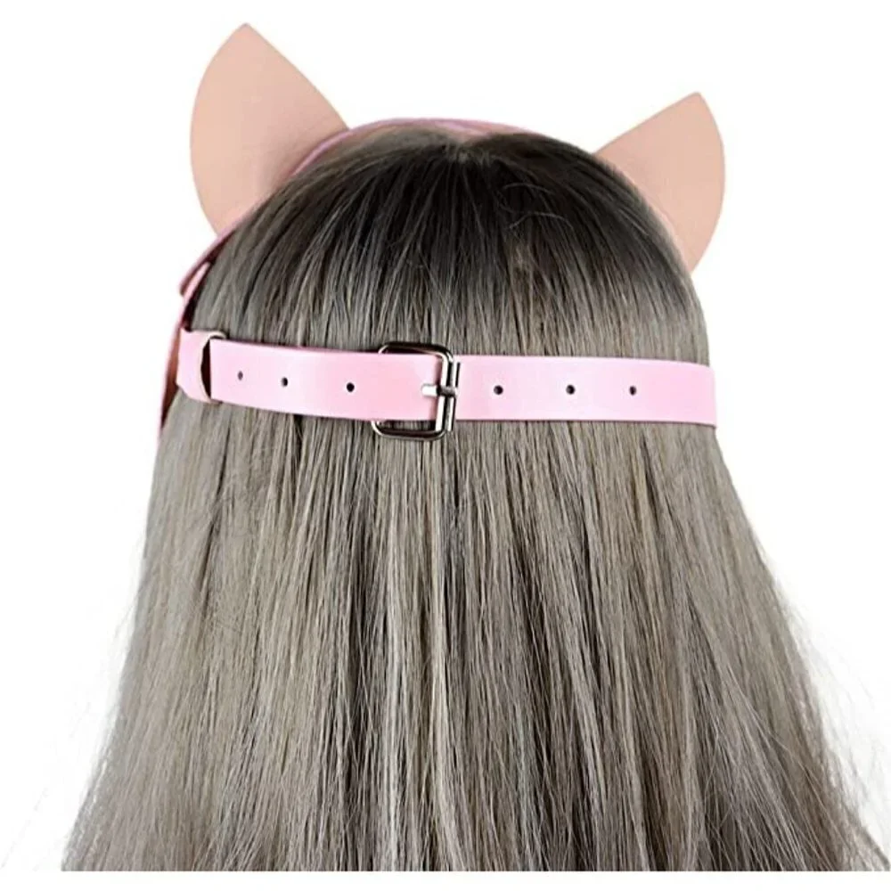 𝅺PINK Leather Kitty Cat Masquerade Face Mask Slave Bondage BDSM Costume Cosplay